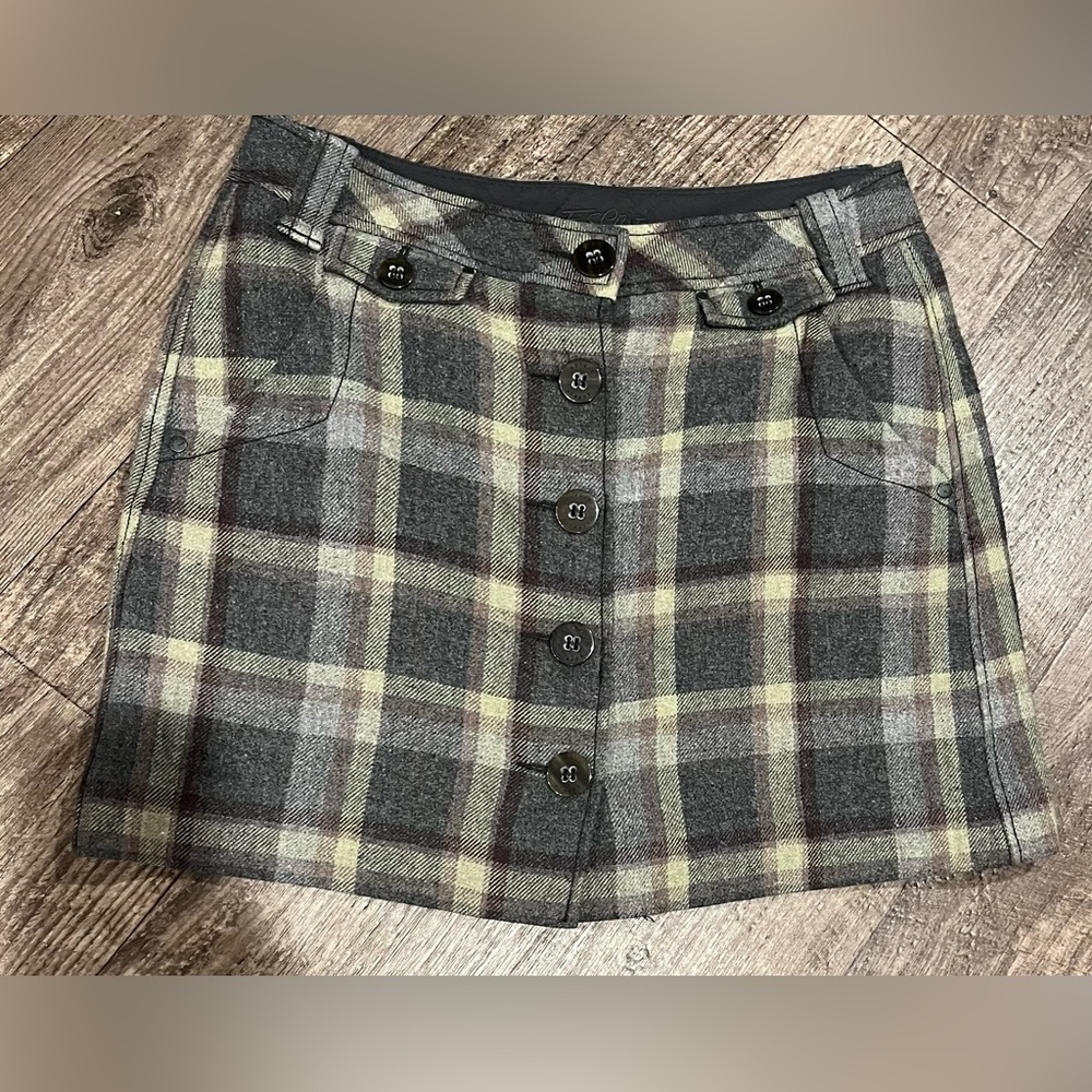 Esprit lined plaid skirt green sz M/8 wool blend